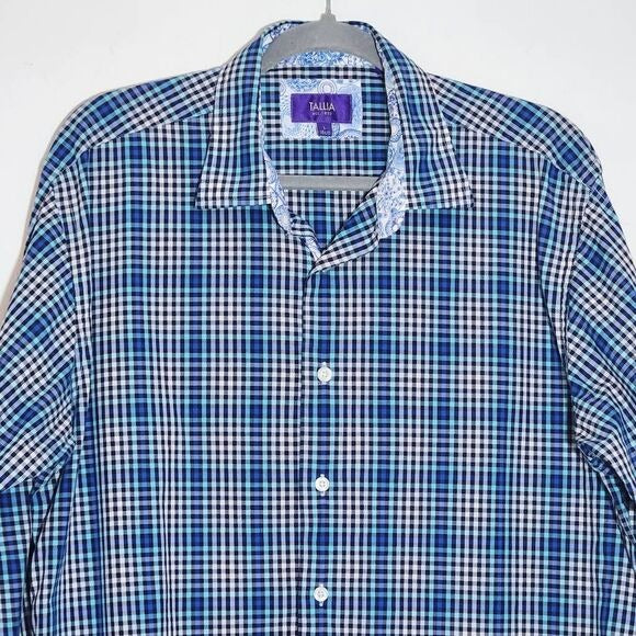 Tallia Blue Plaid Button Down Dress Shirt Size Large 16.5