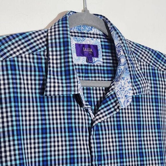 Tallia Blue Plaid Button Down Dress Shirt Size Large 16.5
