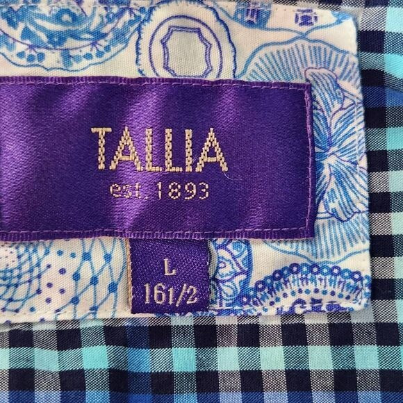 Tallia Blue Plaid Button Down Dress Shirt Size Large 16.5