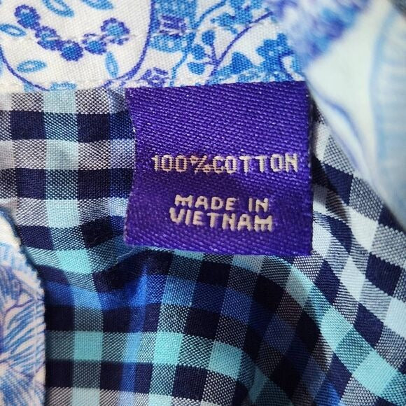Tallia Blue Plaid Button Down Dress Shirt Size Large 16.5