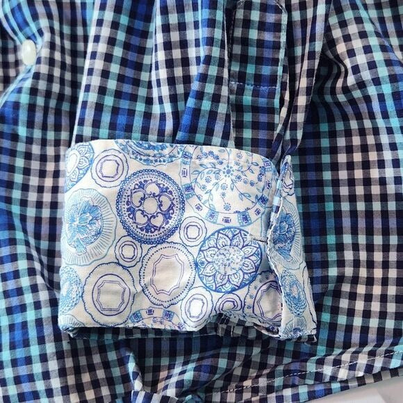 Tallia Blue Plaid Button Down Dress Shirt Size Large 16.5