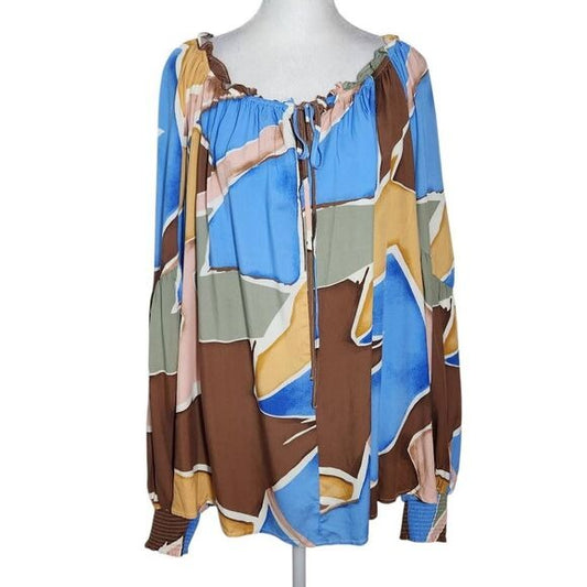 Perch by Blu Pepper Flowy Peasant Blouse with Full Sleeves Size 2X