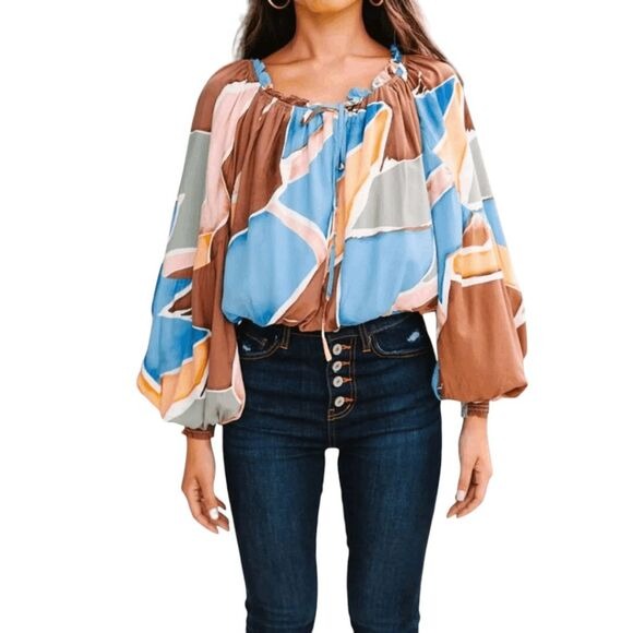 Perch by Blu Pepper Flowy Peasant Blouse with Full Sleeves Size 2X