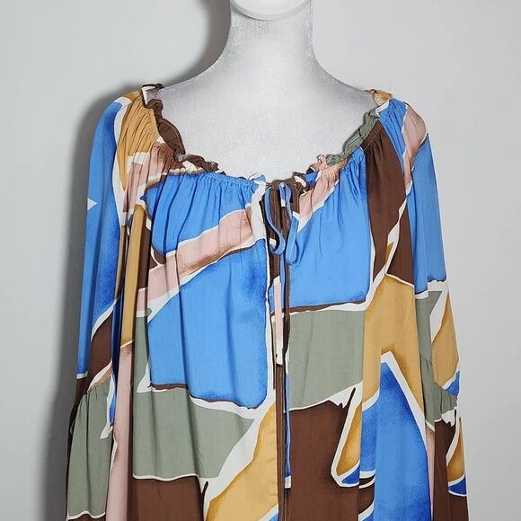 Perch by Blu Pepper Flowy Peasant Blouse with Full Sleeves Size 2X