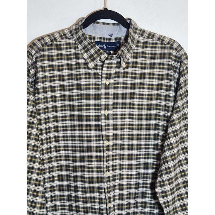 Ralph Lauren Navy and Green Plaid Button Down Shirt Size XL Tall
