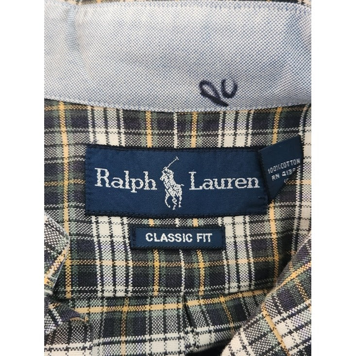 Ralph Lauren Navy and Green Plaid Button Down Shirt Size XL Tall