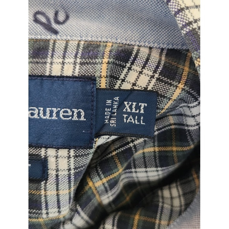 Ralph Lauren Navy and Green Plaid Button Down Shirt Size XL Tall