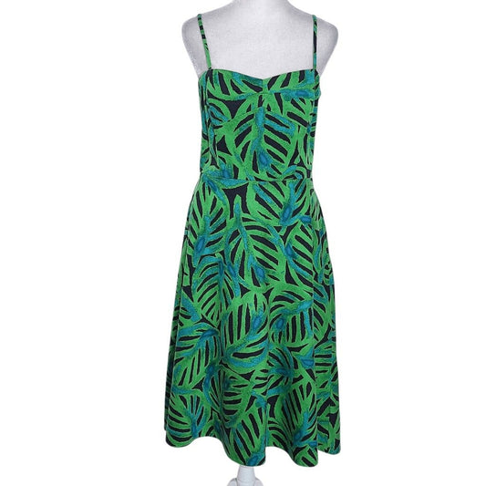 Donna Morgan Green and Black Tropical Print Fit and Flare Midi Dress Size 10