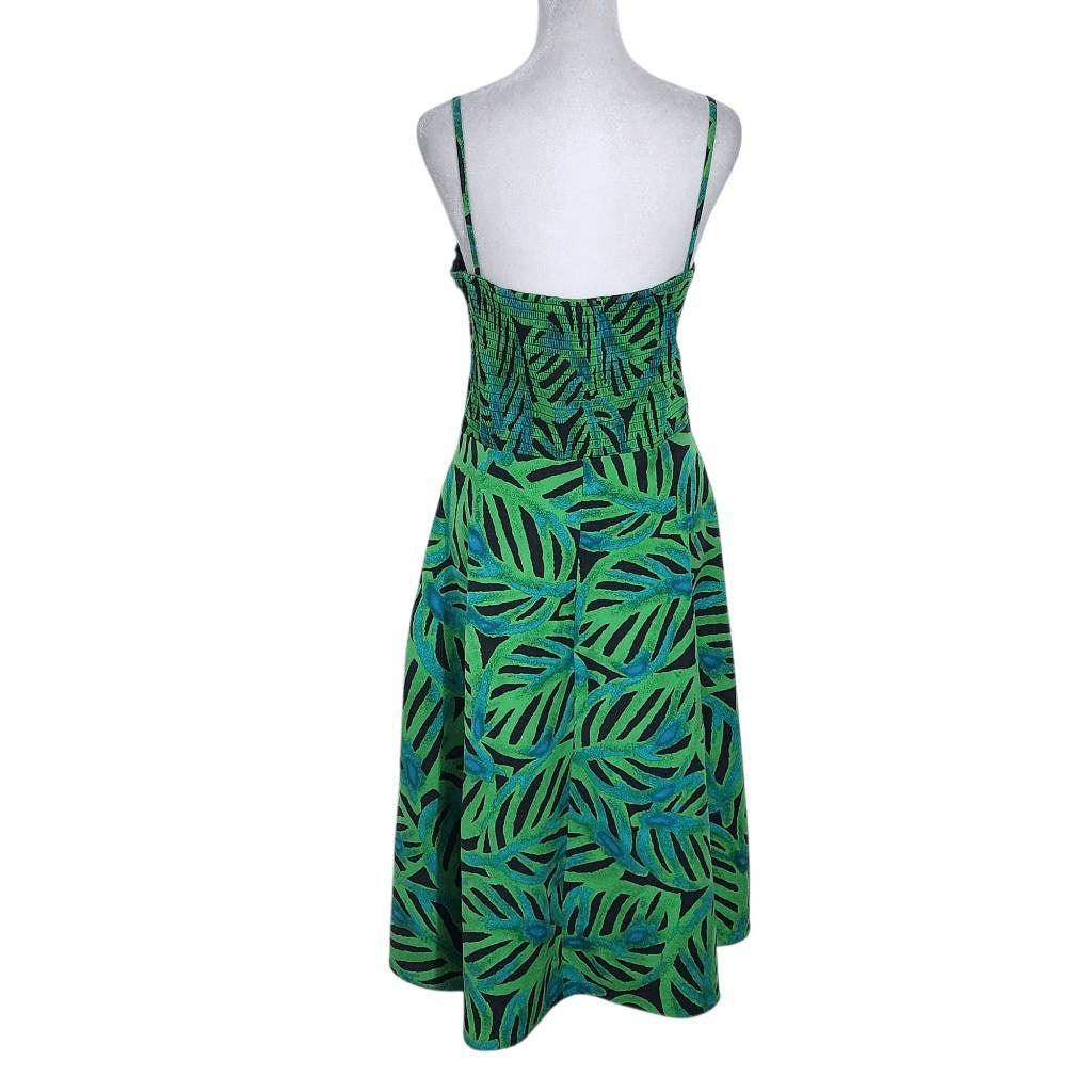 Donna Morgan Green and Black Tropical Print Fit and Flare Midi Dress Size 10