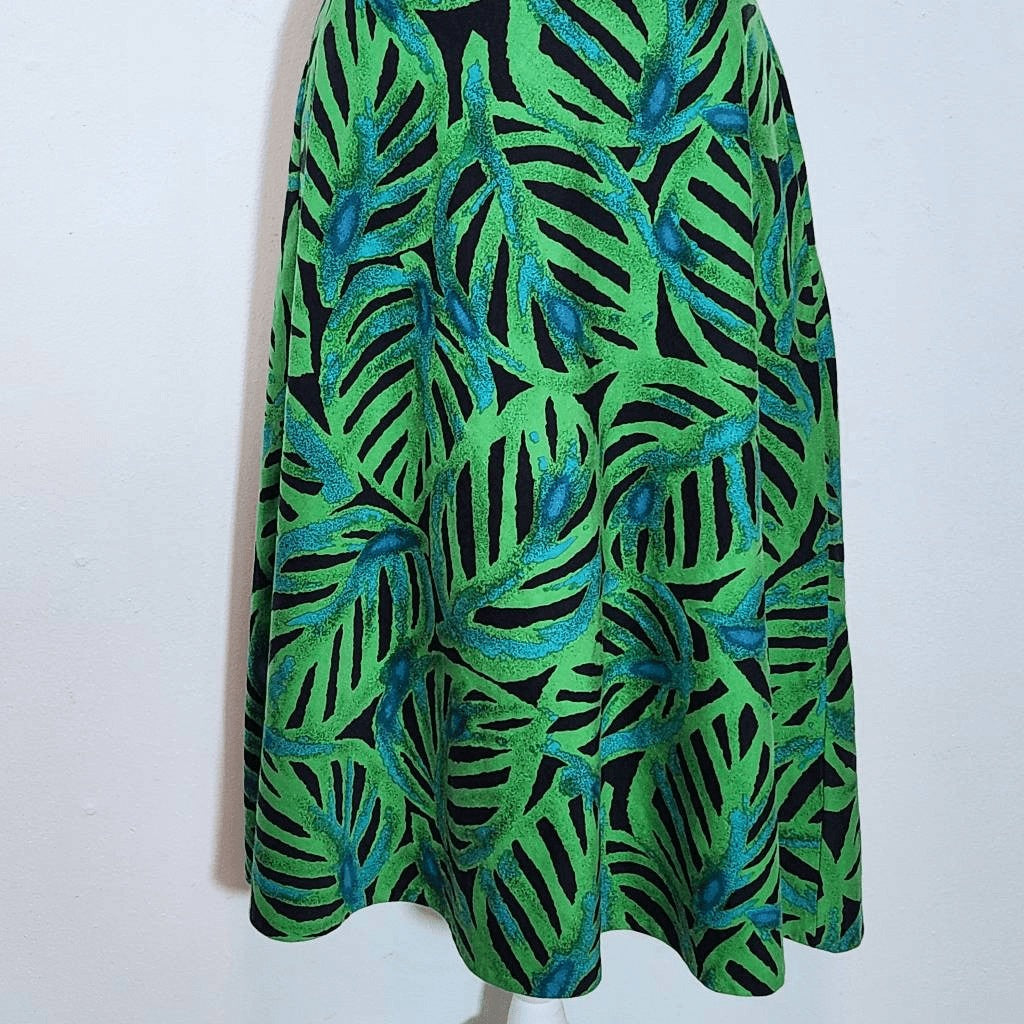 Donna Morgan Green and Black Tropical Print Fit and Flare Midi Dress Size 10