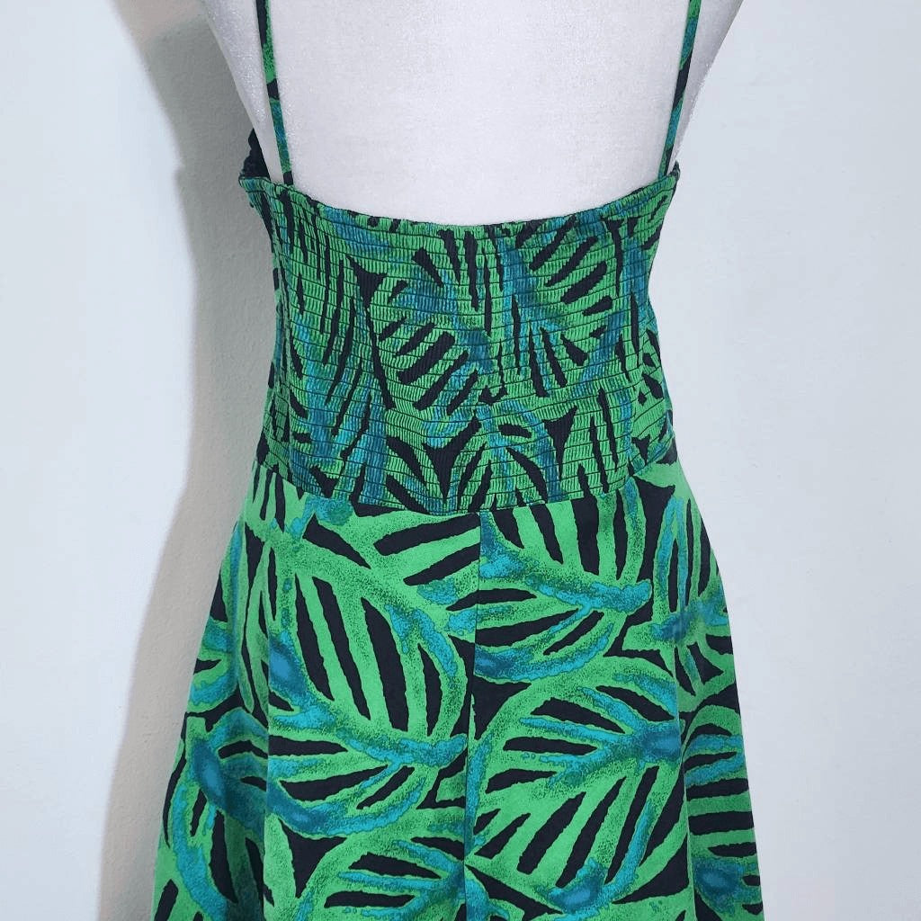 Donna Morgan Green and Black Tropical Print Fit and Flare Midi Dress Size 10
