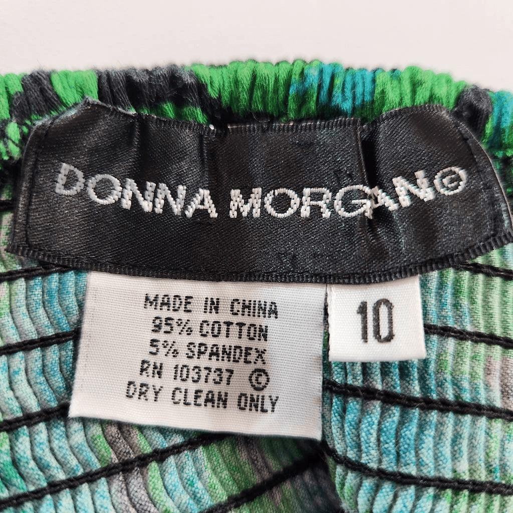 Donna Morgan Green and Black Tropical Print Fit and Flare Midi Dress Size 10