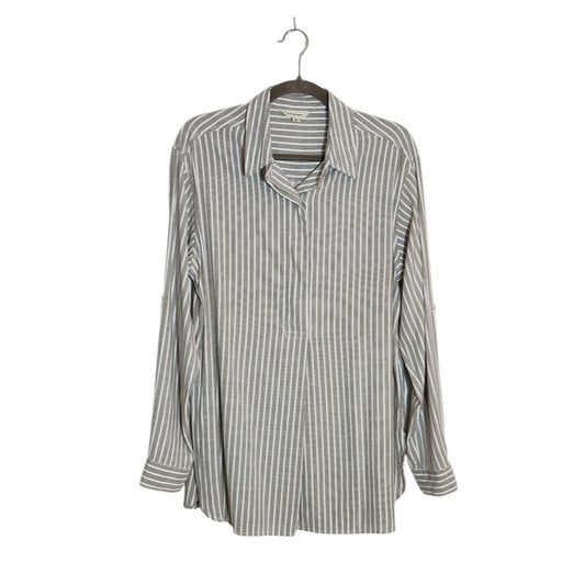 Max Studio Khaki and White Stripe Tunic Blouse Size Large