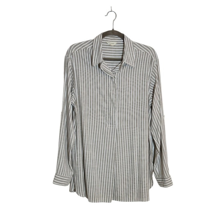 Max Studio Khaki and White Stripe Tunic Blouse Size Large