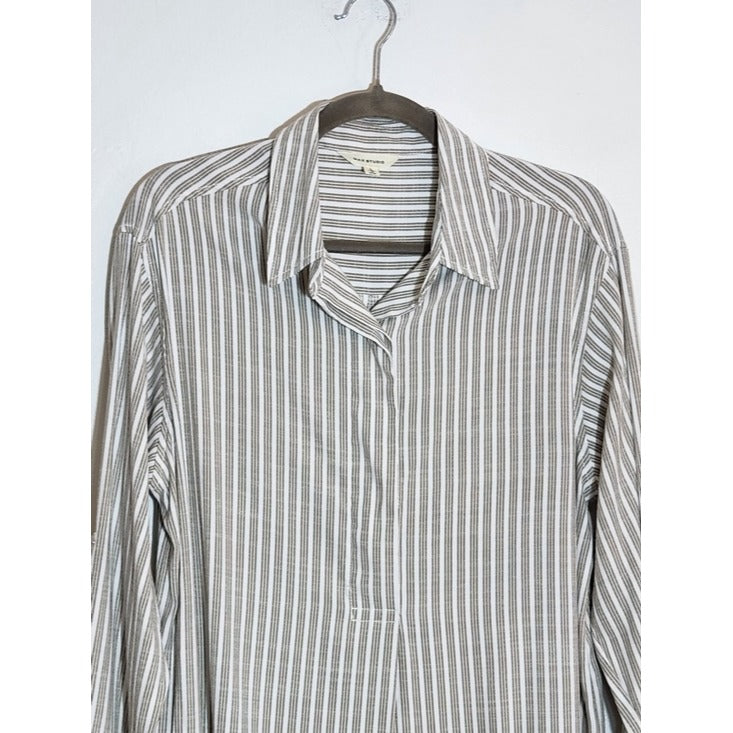 Max Studio Khaki and White Stripe Tunic Blouse Size Large