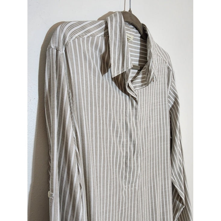 Max Studio Khaki and White Stripe Tunic Blouse Size Large