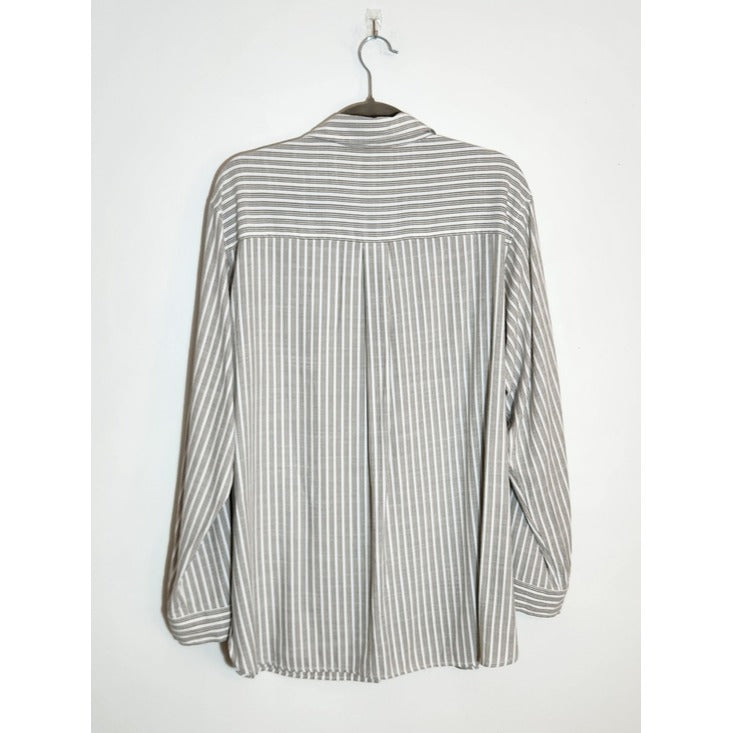 Max Studio Khaki and White Stripe Tunic Blouse Size Large