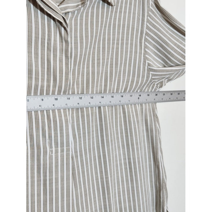 Max Studio Khaki and White Stripe Tunic Blouse Size Large