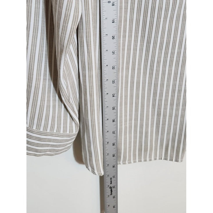 Max Studio Khaki and White Stripe Tunic Blouse Size Large