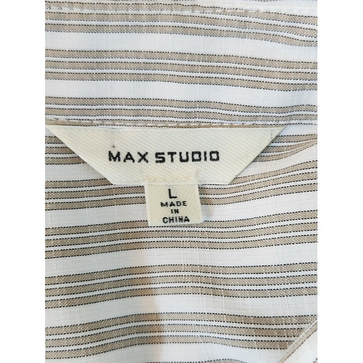 Max Studio Khaki and White Stripe Tunic Blouse Size Large