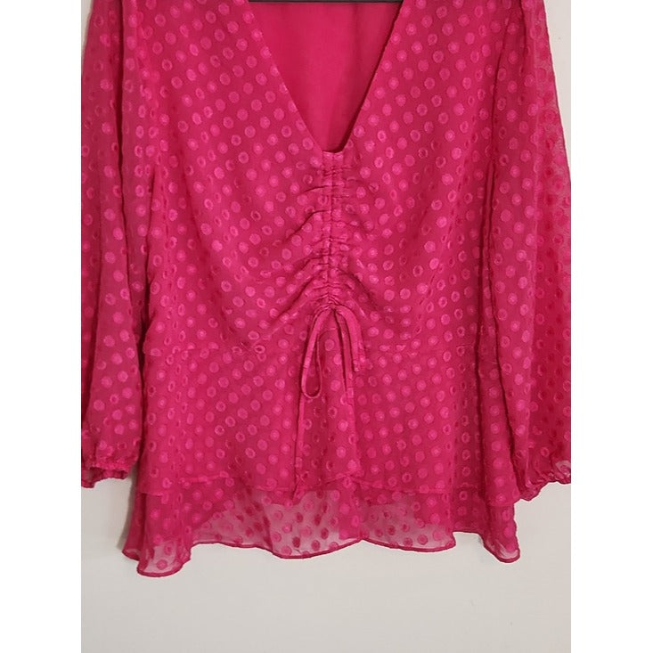 Cato Hot Pink Blouse with Dot Pattern Size XL
