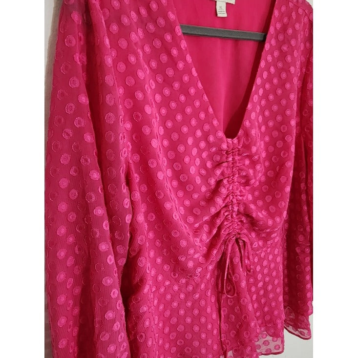 Cato Hot Pink Blouse with Dot Pattern Size XL