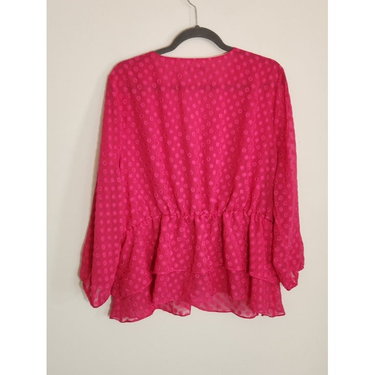 Cato Hot Pink Blouse with Dot Pattern Size XL