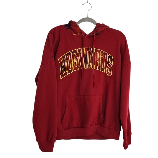 Harry Potter Burgundy Hogwarts Hoodie with Plaid Accents Size Large