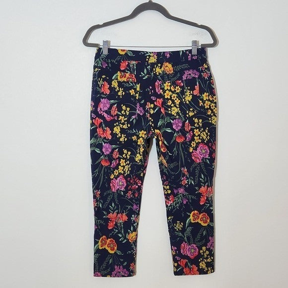 Susan Graver Navy Floral Cropped Pants Sz 8 Petite Navy Floral Pull-on Pants