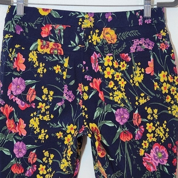 Susan Graver Navy Floral Cropped Pants Sz 8 Petite Navy Floral Pull-on Pants