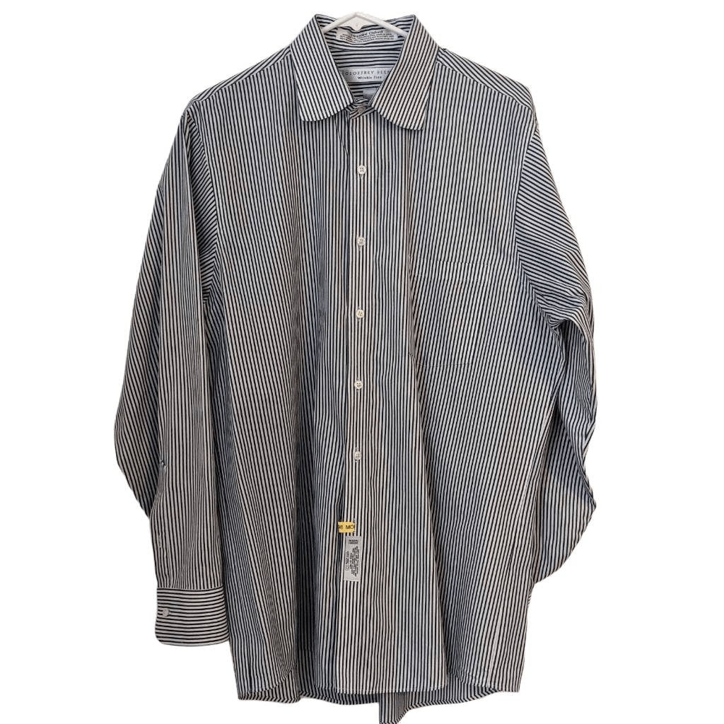 Geoffrey Beene Navy Pinstripe Oxford Button-Up Shirt Size 16 34/35