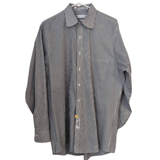 Geoffrey Beene Navy Pinstripe Oxford Button-Up Shirt Size 16 34/35