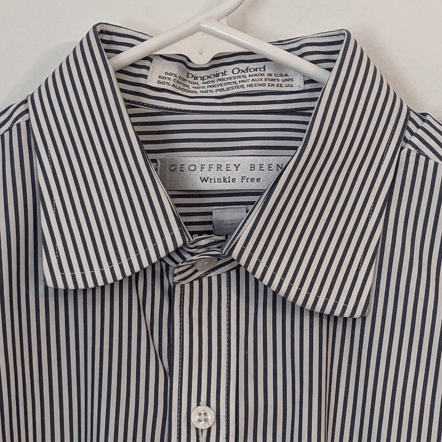 Geoffrey Beene Navy Pinstripe Oxford Button-Up Shirt Size 16 34/35