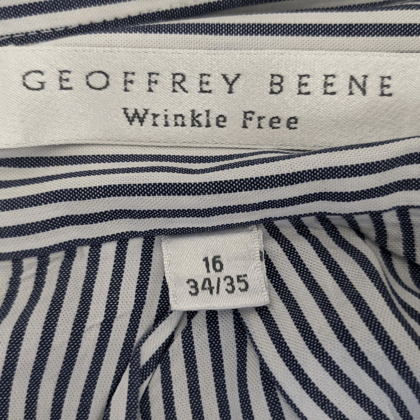 Geoffrey Beene Navy Pinstripe Oxford Button-Up Shirt Size 16 34/35