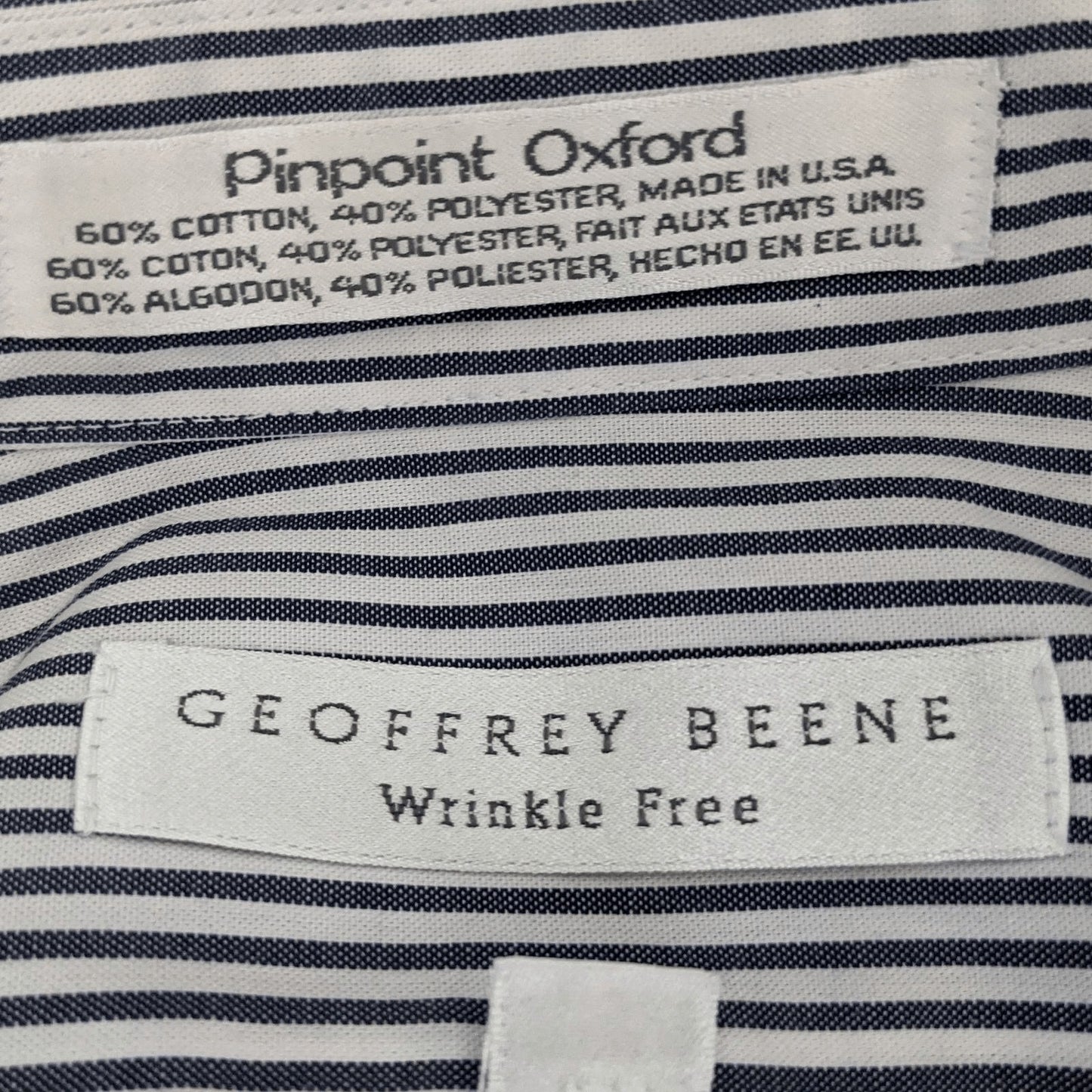 Geoffrey Beene Navy Pinstripe Oxford Button-Up Shirt Size 16 34/35