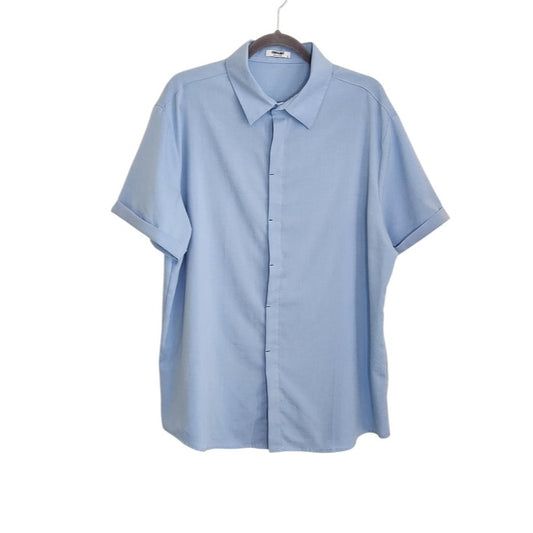 COOFANDY Light Blue Linen Blend Short Sleeve Button Down Shirt Size XL