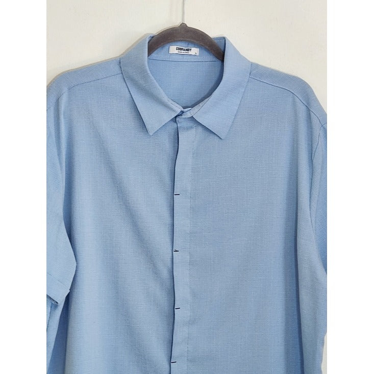 COOFANDY Light Blue Linen Blend Short Sleeve Button Down Shirt Size XL