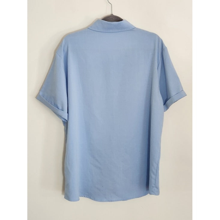 COOFANDY Light Blue Linen Blend Short Sleeve Button Down Shirt Size XL