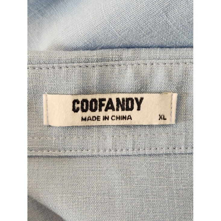 COOFANDY Light Blue Linen Blend Short Sleeve Button Down Shirt Size XL