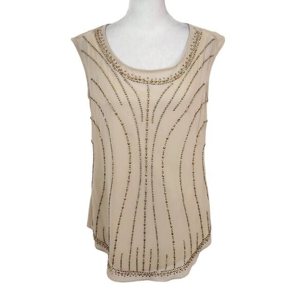 Chetta B Cream Beaded Tank Top Size 4 Beaded Cream Sleeveless Top