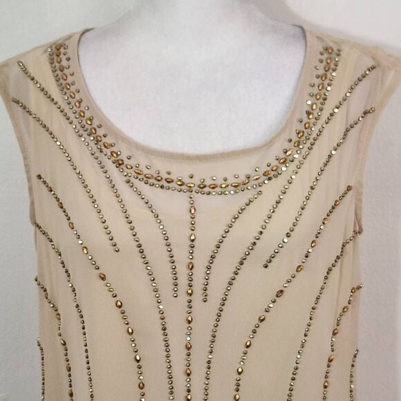 Chetta B Cream Beaded Tank Top Size 4 Beaded Cream Sleeveless Top