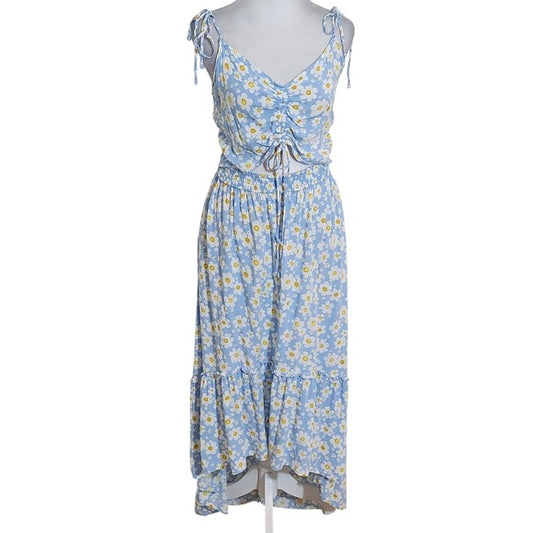 Birch & Stone Blue Floral High Low Boho Dress with Cut-Out Size Large