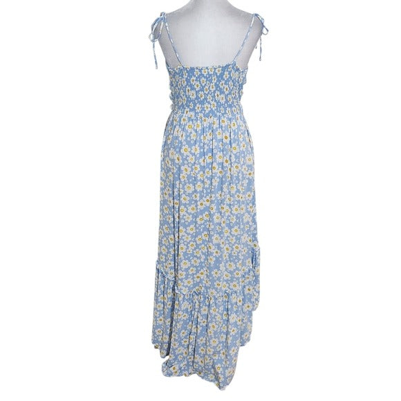 Birch & Stone Blue Floral High Low Boho Dress with Cut-Out Size Large