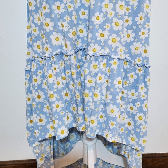 Birch & Stone Blue Floral High Low Boho Dress with Cut-Out Size Large