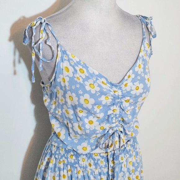 Birch & Stone Blue Floral High Low Boho Dress with Cut-Out Size Large