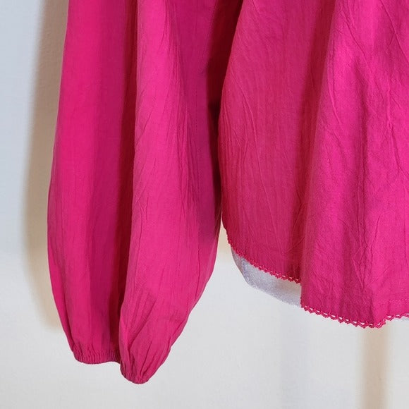 Self Contrast Hot Pink Boho Beaded Blouse Size XS