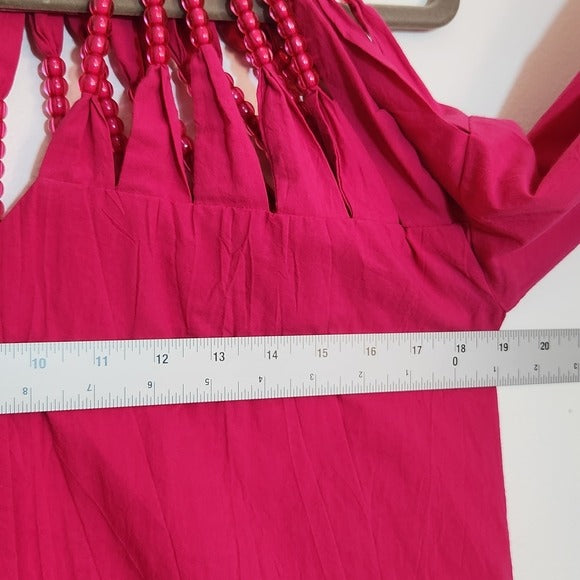 Self Contrast Hot Pink Boho Beaded Blouse Size XS