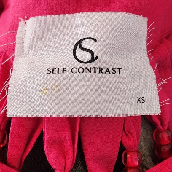Self Contrast Hot Pink Boho Beaded Blouse Size XS
