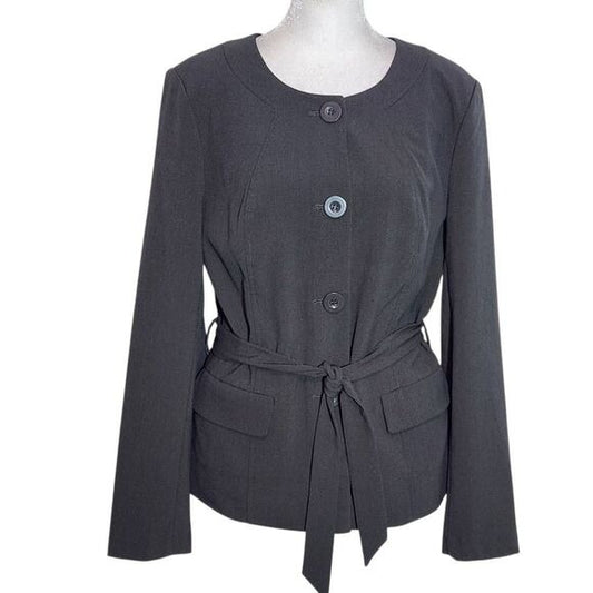 Venus Gray Button-Up Blazer with Sash Size 8 Venus Gray Collarless Blazer
