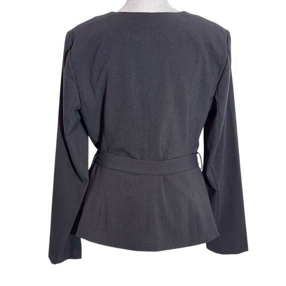Venus Gray Button-Up Blazer with Sash Size 8 Venus Gray Collarless Blazer